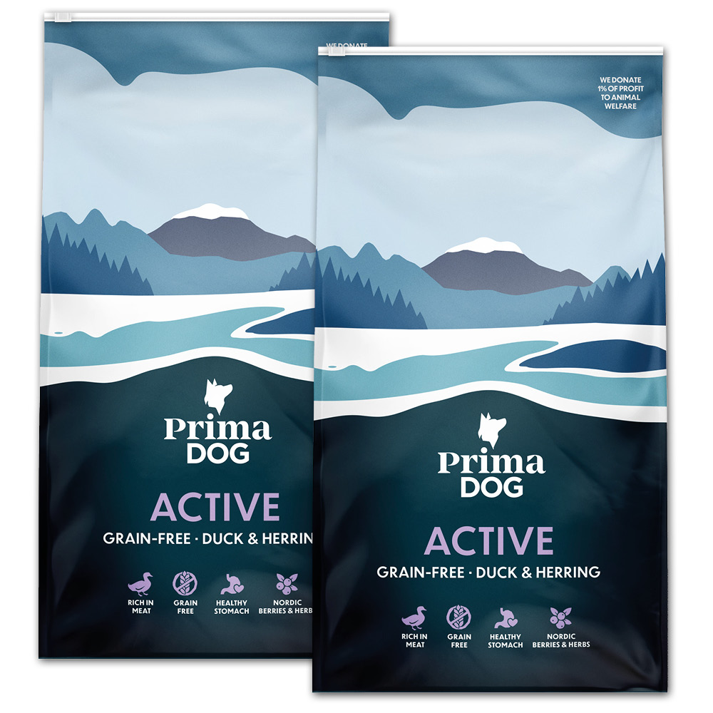 PrimaDog Adult Active, Ankka & Silli, Viljaton, 2 x 10 kg