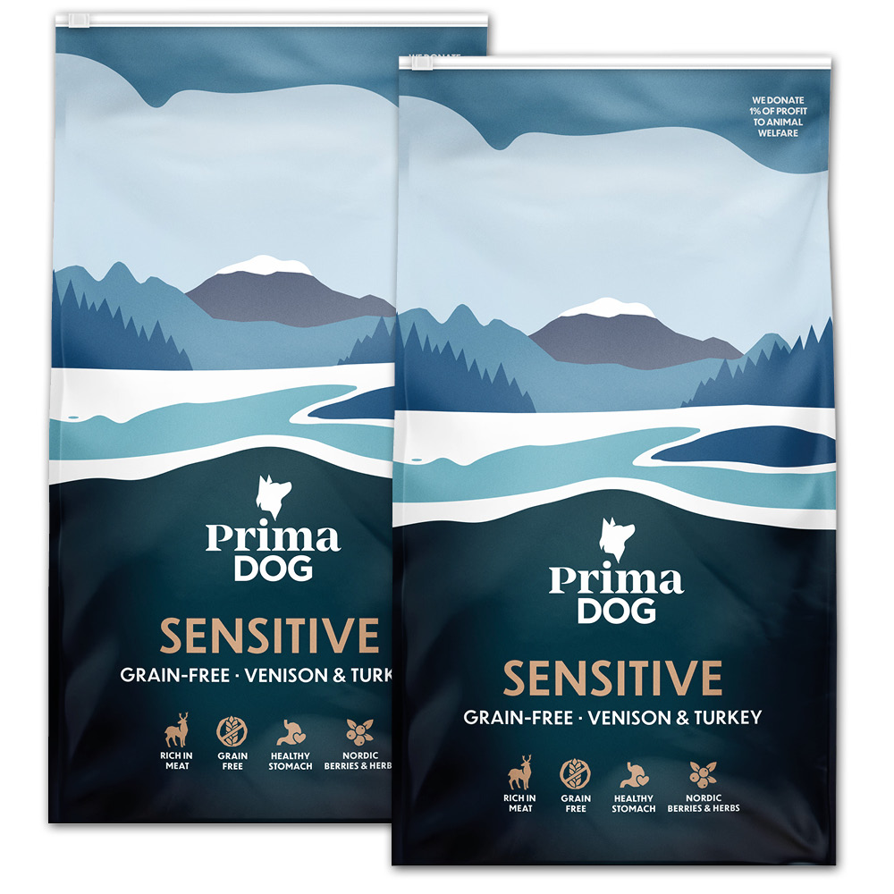 PrimaDog Adult Sensitive, Peura & Kalkkuna, Viljaton, 2 x 10 kg