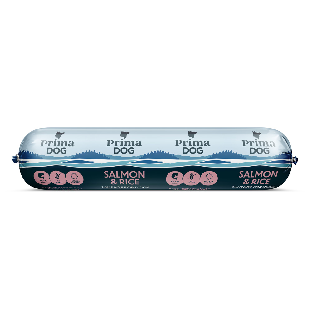 PrimaDog Salmon & Rice  Lohi-riisi -makkara, 800 g 