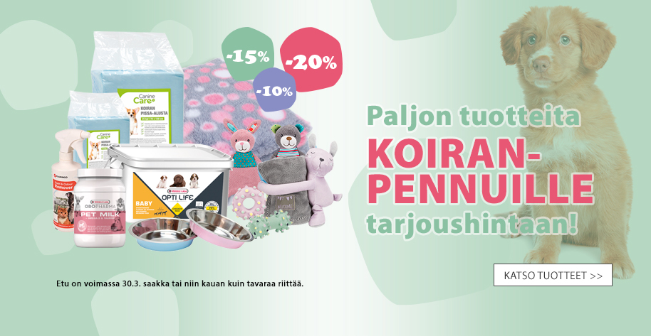 Tarvikkeita koiranpennuille