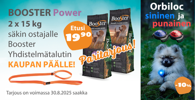 Booster Power 2 säkkiä ja talutin sekä Orbiloc punainen ja sininen alennus 10