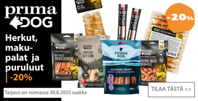 Prima Dog kuivatut herkut, makupalat ja puruluut ale 20 prosenttia