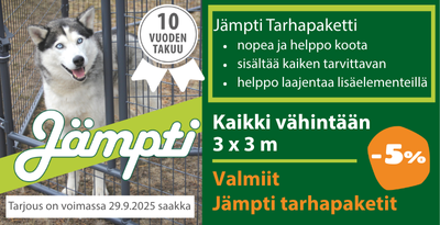 Jämpti valmiit tarhapaketit alennus 5 prosenttia.
